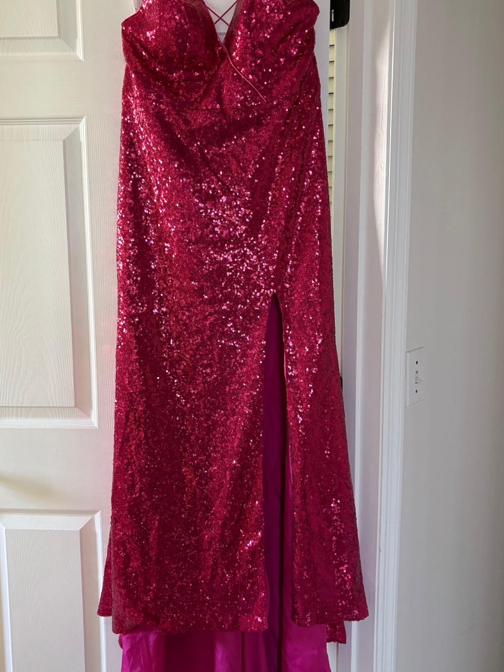 Strapless Sequin Prom Dress in Fuchsia